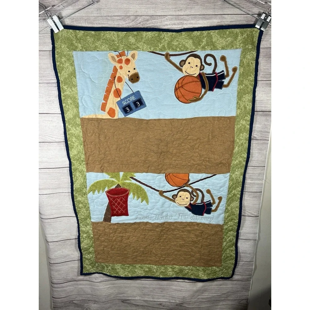 Handmade Jungle‎ Safari Baby Quilt Monkey Giraffe Basketball Crib Blanket
